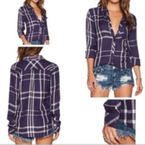 Rails Button Down Long Sleeve Top White & Blue Checkered sz. L - Picture 3 of 4